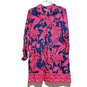 Lilly Pulitzer Lillith‎ Tunic Dress Small Rayon Indigo Night 3/4 Roll Tab Sleeve